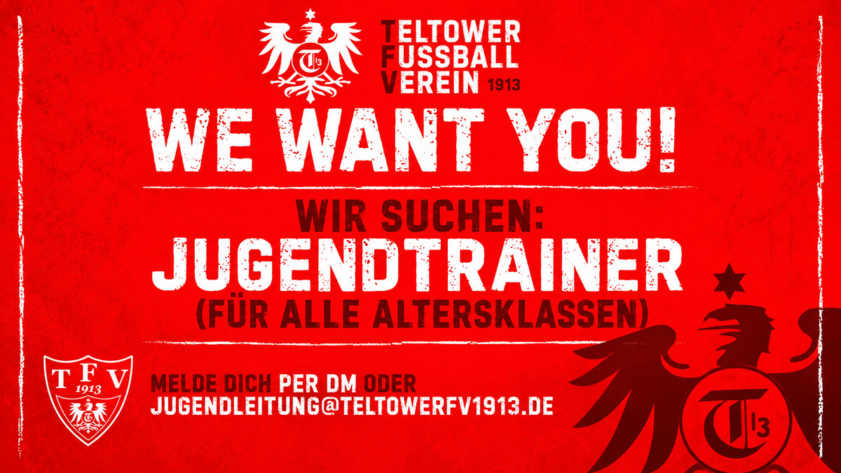 Plakat: Der Teltower FV sucht Jugendtrainer